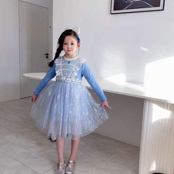 

ice snow wonderland pengpeng princs skirt girls' spring and autumn wear children's lace splicing aisha drs, Red;yellow