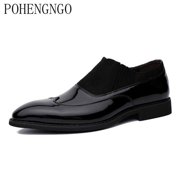 

british men pointed toe dress shoes plus-size fashion men business formal shoes shiny leather gentleman party wedding footwear, Black