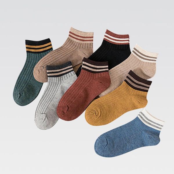 

socks & hosiery 4 pairs funny cute japanese high school girls cotton loose striped crew colorful women harajuku retro sox arrivals, Black;white