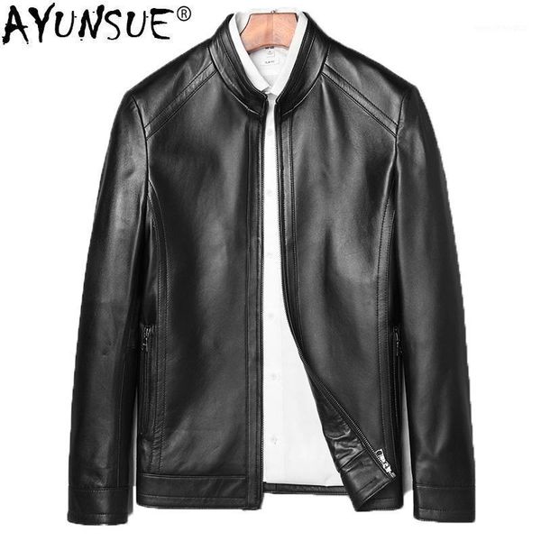 

men's leather & faux ayunsue men's jacket 2021 genuine men real sheepskin coat bomber chaqueta cuero hombre 71d1702 kj21091, Black
