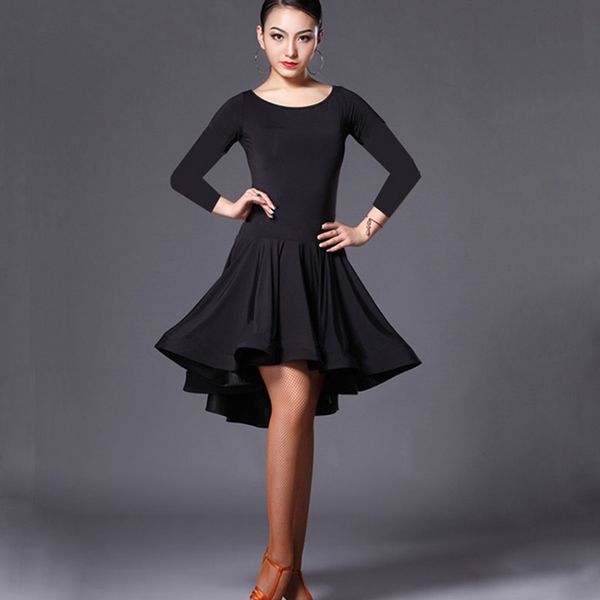 

latin dance skirt woman practice dress 2019 performance red black long short sleeve lain dress rumba cha cha latin dance dress, Black;red