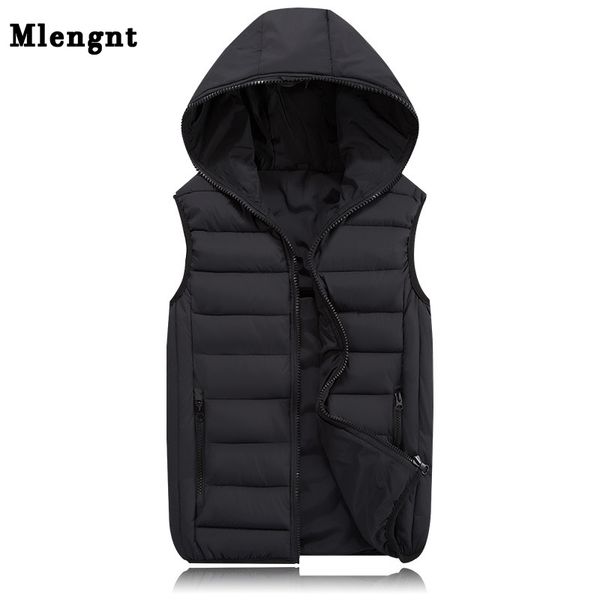 

new spring autumn sleeveless jacket for men fashion warm hooded male winter vest light plus size mens work vests waistcoat 201119, Black;white