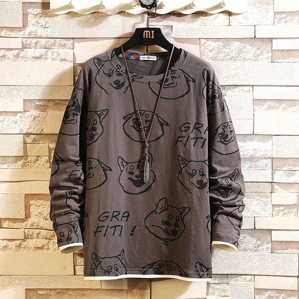 

2021 new autumn fashioned spring oversized a male print tshirt long sleeve the neck shirt for man t qbcj, White;black