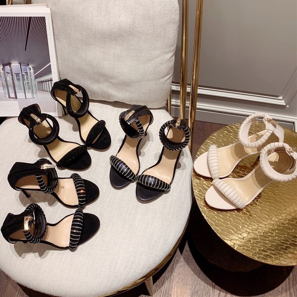 

designer selling diamond fashion open-toe sandals leather back zipper luxury sandal elegant stiletto heels romanesque loafers comfort women, Black