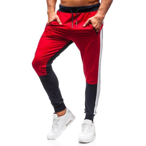 

mens joggers pants man casual style patchwork sport pants slim fit panelled trousers running joggers sweatpants, Black