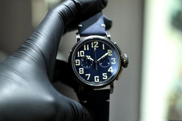 

fashion men pilot chronograph series 45mm digital scale bronze case quartz chronograph movement leather strap sapphire men sports watch, Slivery;brown