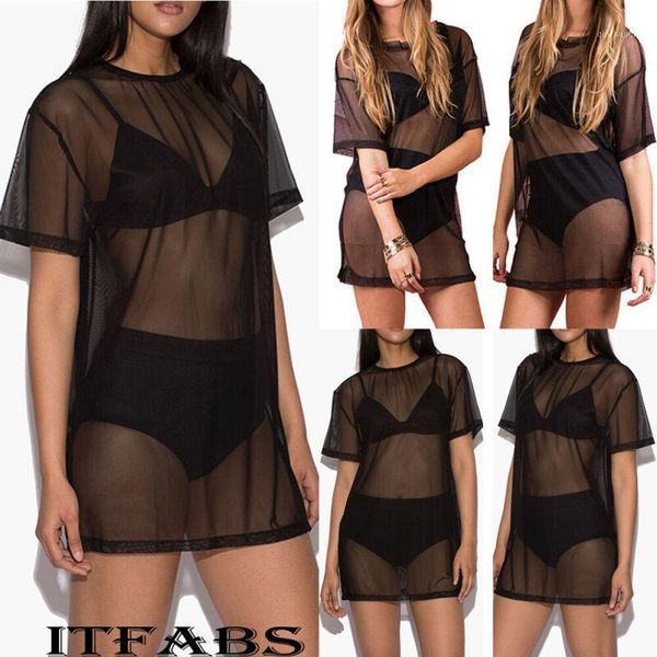 

cover-ups summer women soft pullover cardigan blouse party short coat boho casual black mesh beach bikini cover sunscreen mini dress1