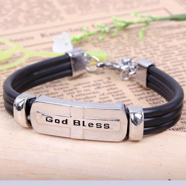 

men bracelets leather hose titanium steel ''god bless" buckle bracelet1, White