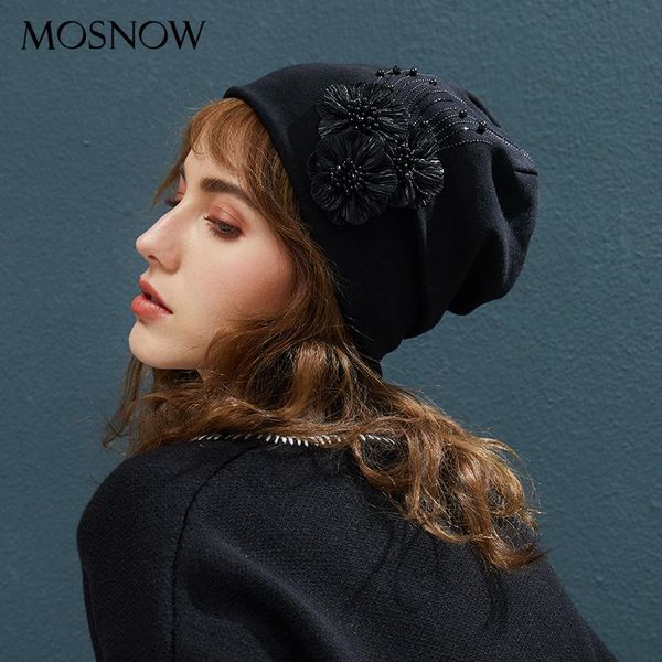 

beanie/skull caps hat female 2021 beanie for women bonnet three flowers hats with rhinestone knitted cotton warm beanies slouchy skullies, Blue;gray