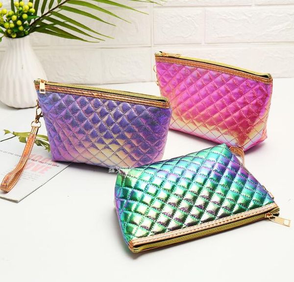 

50pcs women pu colorful prints solid large capacity cosmetic bag mix color zipper wash storage bag