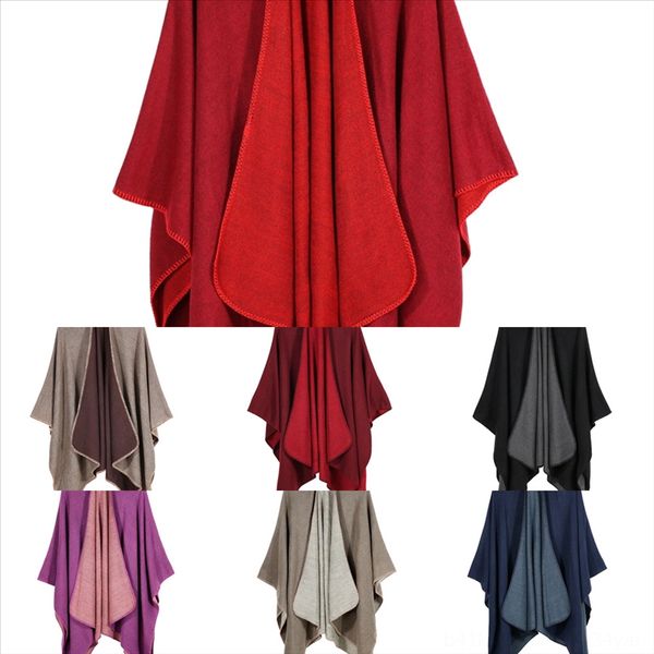 

yma blanket bohemian collar plaid shawl women cape hooded scarf shl cloak poncho fashion wool blend winter outwear solid, Black