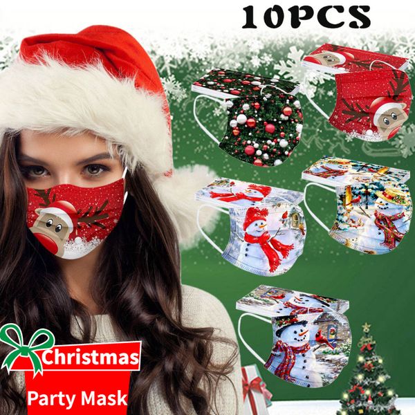

10шт универсального снег мужчина printed маска для взрослых косплей дизайна mascarillas одноразовой рождество