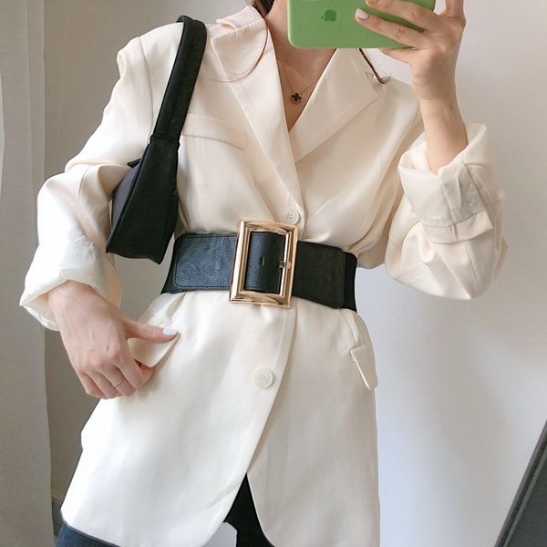 

simple and wide belt women's decorative sweater with skirt, shirt, belt, overcoat, elastic waistband, female black, Black;brown