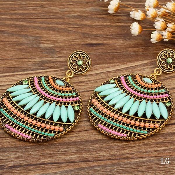 

Colorful Ethnic Style Round Joker Resin Earrings For Women, Silver