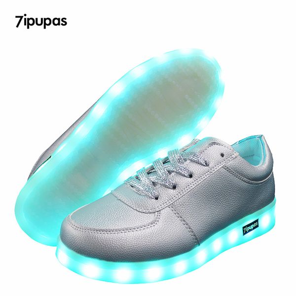 

7ipupas matte silver gold led glowing light shoes for boy&girl neon casual disco luminous sneakers lace up eur 30-44, Black;red