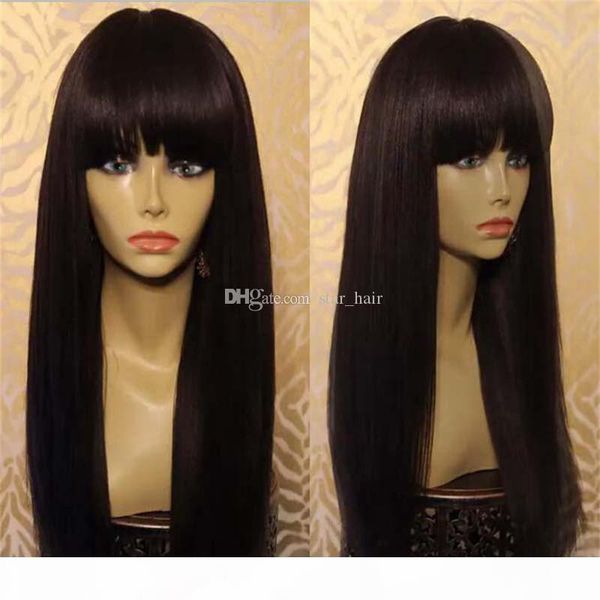 

brazilian virgin glueless full lace human hair wigs for black women short cut lace front wig with bangs human hair wig, Black;brown