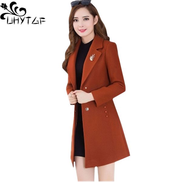 

uhytgf autumn new women windbreaker outerwear solid color plus size wool coat single-breasted long sleeve woolen jacket lady 896x1020, Black