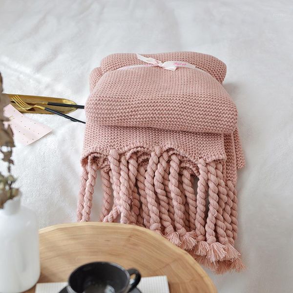 

pure cotton stripe solid colors knitted air condition thread blanket for sofa bedding office nap cover blankets pgraphy prop1