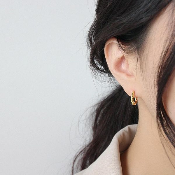 

hoop & huggie clip on earrings korean 925 sterling silver minimal twisted twist pattern and gold-plated tremella fine jewelry gift, Golden;silver