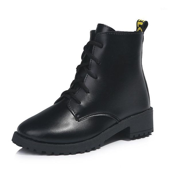 

2020 new autumn winter boots female korean lace up ankle boots for women shoes woman square low heels solid leather1, Black