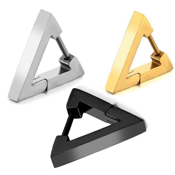 

stud fashion punk hoop earrings men gold /black stainless steel geometric triangle square for women ear pierced jewelry, Golden;silver