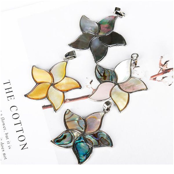 

1pc fashion natural shell flower-de-luce pendant crystal pentagram gemstones decoration meditation trend jewelry qylqra, Black