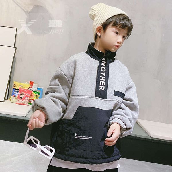 

collar and boys' pullover, thickened half high sweater, winter warm et, korean stitching fashion brand children's wear pyvdz84y, Black