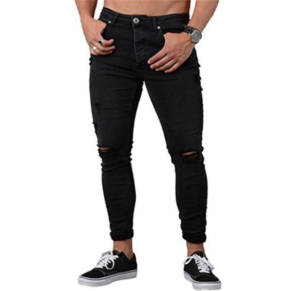 

men's jeans cofekate for men hole pants casual autumn male ripped skinny slim biker trousers, Blue