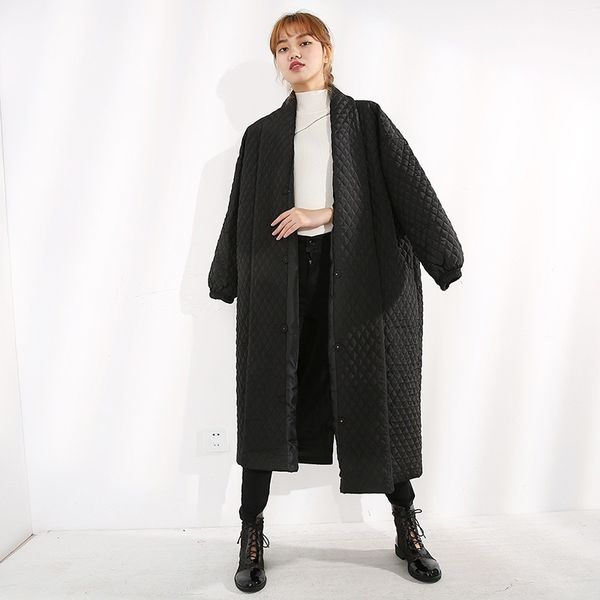 

eam] big mode warm size wet nieuwe long loose winter fit women katoon wth1217 tij jas autumn parka 2020 mouwen cdngl, Black