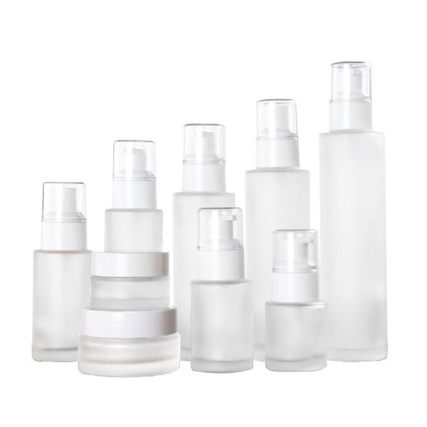 

20ml 30ml 40ml 60ml 80ml 100ml 120ml frosted glass cosmetic bottle lotion pump bottle refillable liquid perfume spray bottles