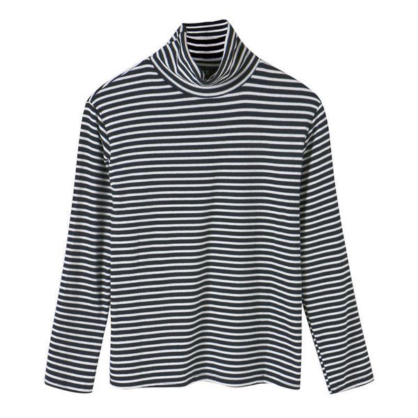 

black white striped high-collar for men women four-season long-sleeved t-shirt short t-tightness boyfriend gift kg-28, White;black