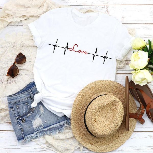

women graphic love letter heartbeat 90s fashion short sleeve print tees clothing female t shirt shirt womens t-shirt, White
