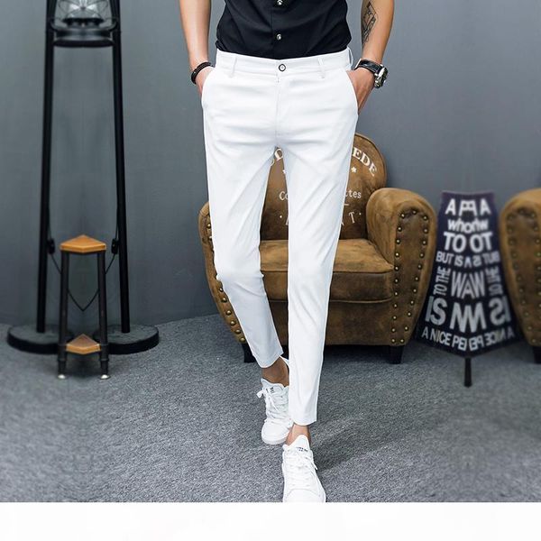 

2018 spring and summer new men's suit pants slim solid color simple fashion social business casual office mens dress pants, White;black