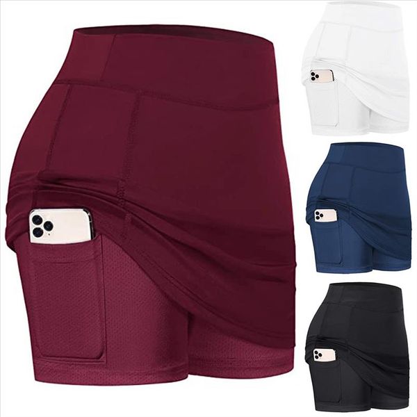 

womens leggings tennis skirts run yo ga inner short elastic sport golf pockets skorts leggings for women fitness, Black