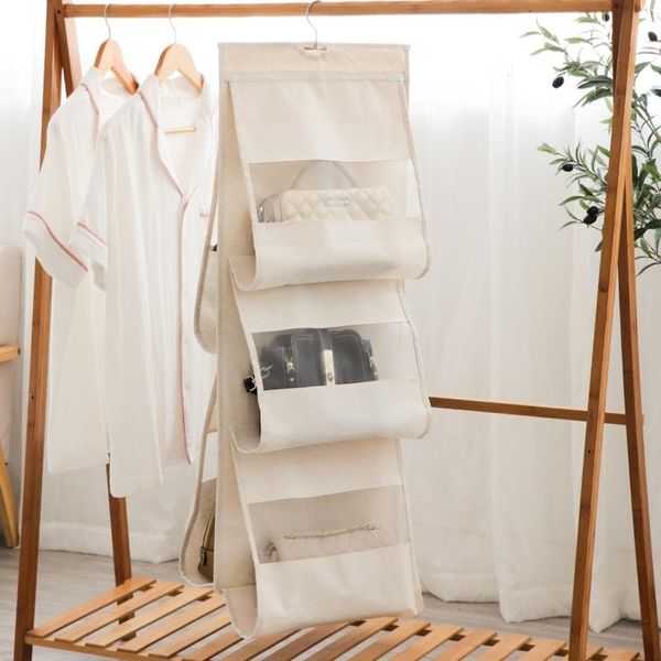 

5 pocket foldable hanging handbag organizer for wardrobe closet storage bag door wall clear sundry shoe with hanger
