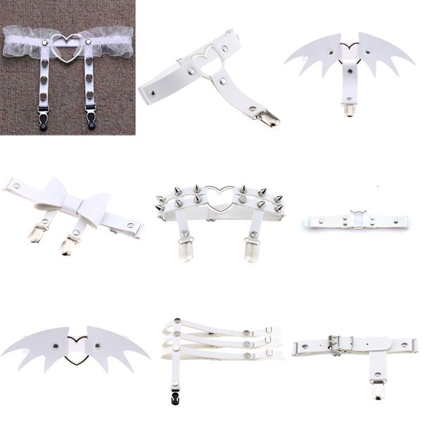 

women bondage lingerie harajuku gothic pu leather harness elastic suspender punk strap leg ring thigh garter belts girl, Black;white