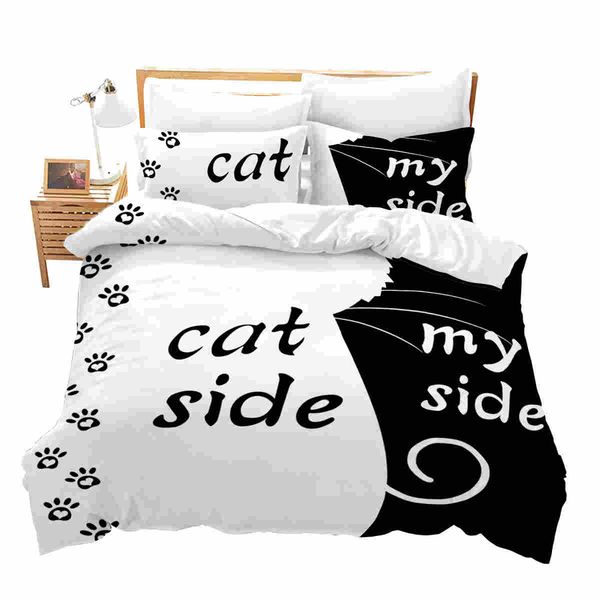

новый черный белый стиль пододеяльник set творческий cat side с моей стороны пододеяльник наволочки парой комплект постельных принадлежносте