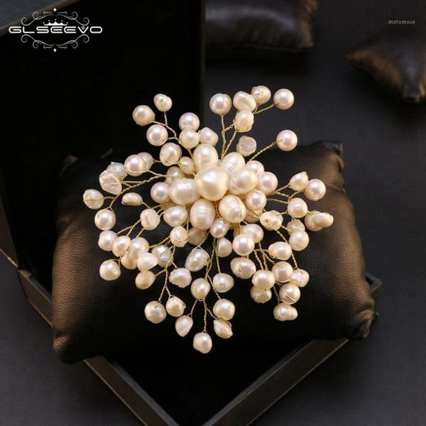 

other glseevo natural fresh water baroque pearl snowflake brooches for women party wedding brooch pins handmade jewelry go03321, Slivery;golden