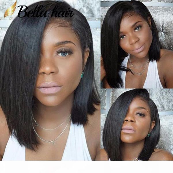 

bella hair glueless virgin brazilian straight short cut human hair lace front wig full lace wig for black women bob style wig hipping, Black;brown