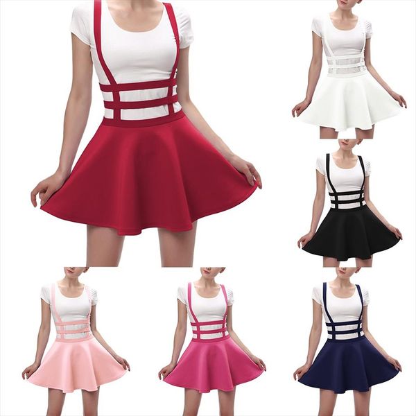 

womens summer pleated short braces skirt fashion casual solid color streetwear korean mini skirt girls student skirts 2020, Black