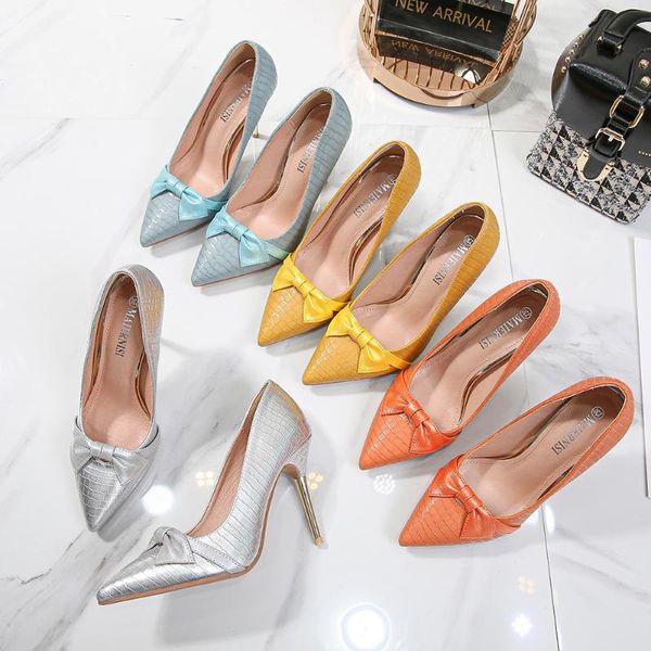 

silver spring и осень тонкого каблука супер большого размер остроконечных toe обувь женщина 2020 нового прибытие платье высокого pumps мелко, Black