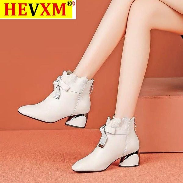 

hevxm 2020 female comfortable thick heel ankle boots fashion buckle zipper boots women pointed toe fall winter shoes, Black
