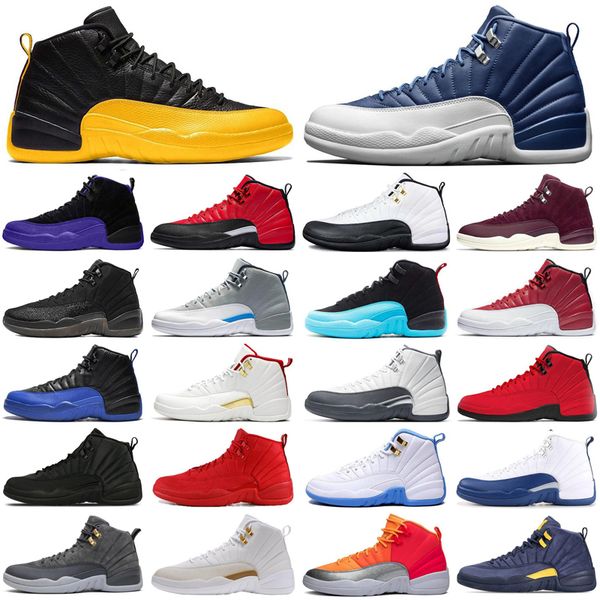 

jumpman 12 12s dark grey men basketball shoes reverse taxi game royal flu game bulls black mens trainers sports sneakers size 7-13