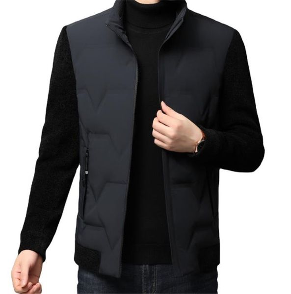 

solid color mens designer down jackets fashion panelled stand collar mens down coats casual warm males clothing, Black