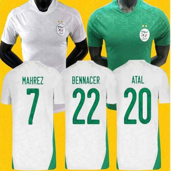 

20/21 africa cup algeria #7 mahrez soccer jersey 20/21 feghouli brahimi belaili bounedjah atal football uniform, Black;yellow