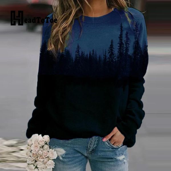 

chic round women autumn loose sweatshirts landscape long sleeve printed hoodie neck casual lqbsx