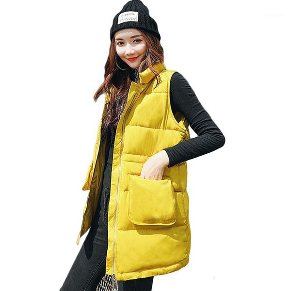 

women winter vest loose long vest elegant stand kraag mouwlless fat warm clothing effen large pockets cat cm8701, Black;white