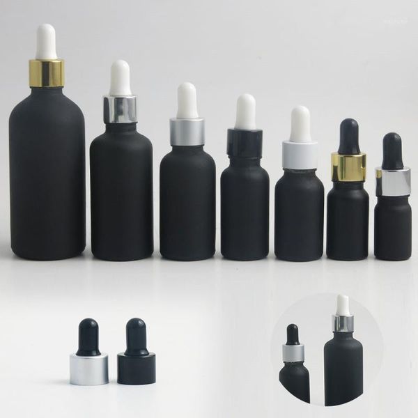 

storage bottles & jars 12 x 100ml 50ml 30ml 20ml 15ml 10ml 5ml frost black glass essential oil dropper bottle wtih piepette drop vials conta