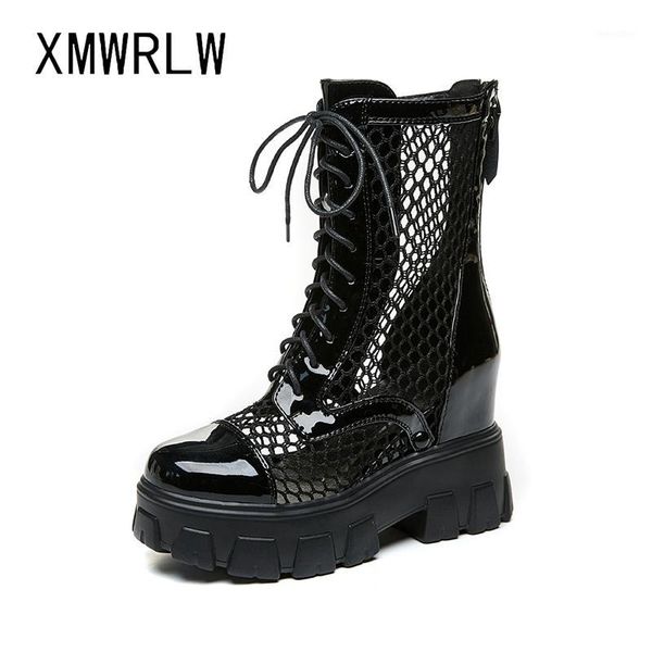 

xmwrlw women boots split leather fashion hollow out mid-calf boots for woman summer shoes hidden heel ladies wedges summer shoes1, Black