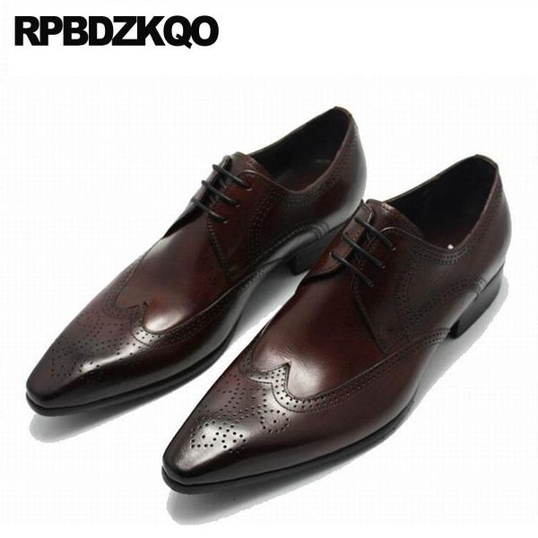

oxfords brogue european luxury pointed toe handmade leather shoes men italian pointy office dress italy wingtip british style, Black